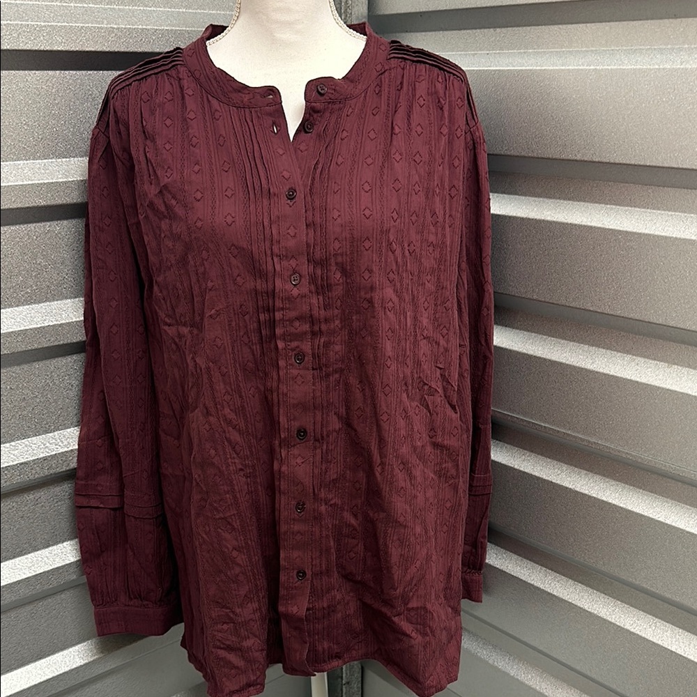 NWT‎ Lane Bryant Long Sleeve Button Blouse BOHO 22 Aztec Casual Peasant Top Cute